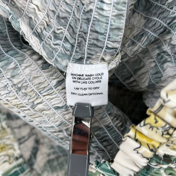 MIKOH Magnolia Mini Dress Womens Large Cream Green Smocked Shirred Palm Tree - Picture 11 of 15